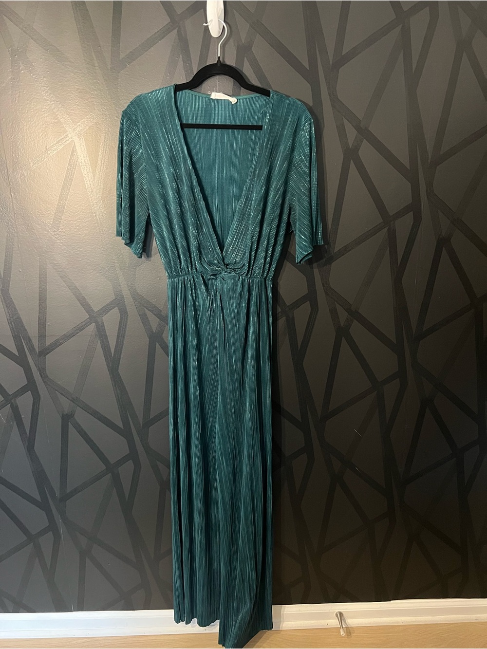 All in Favor Teal Pleated V-Neck jumpsuit